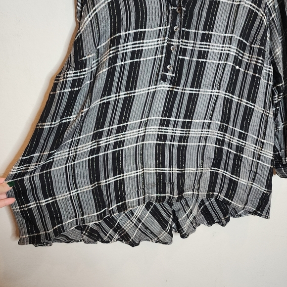 Lane Bryant Gold Metallic Black Grey Plaid Popover Button Shirt Peplum Back 3X - Picture 12 of 16